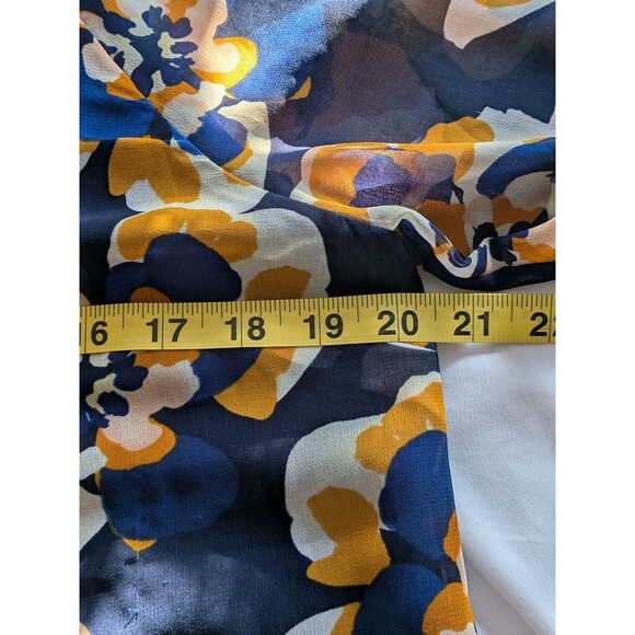 Cabi Blouse Women’s M Blue Yellow Floral Chiffon Lydia Top Cottagecore Career - Picture 11 of 13